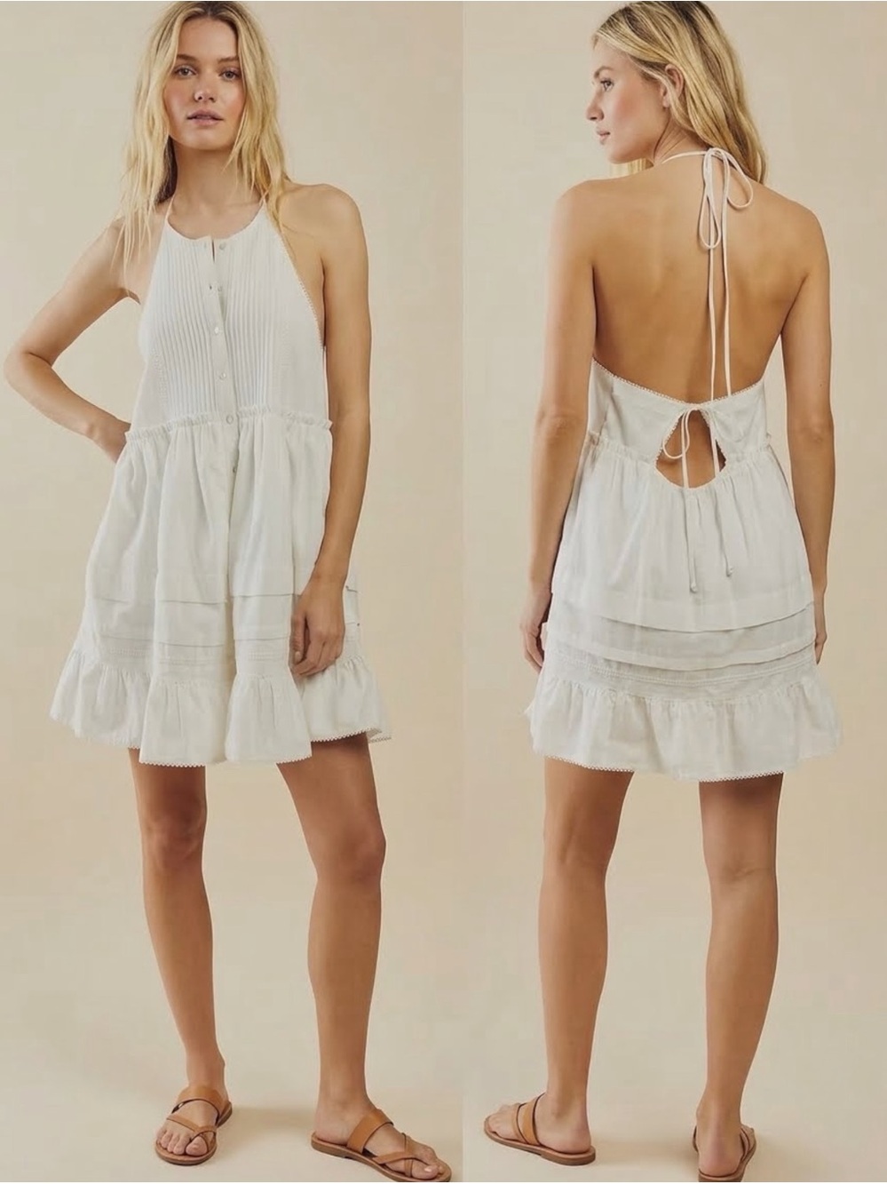 NWT Free People Desert Days White Halter Mini Dress M Bridal Graduation Summer